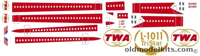 OMK 1/144 New L-1011 Tristar TWA 1/144 Decals Revell (Full or Cutaway) plastic model kit